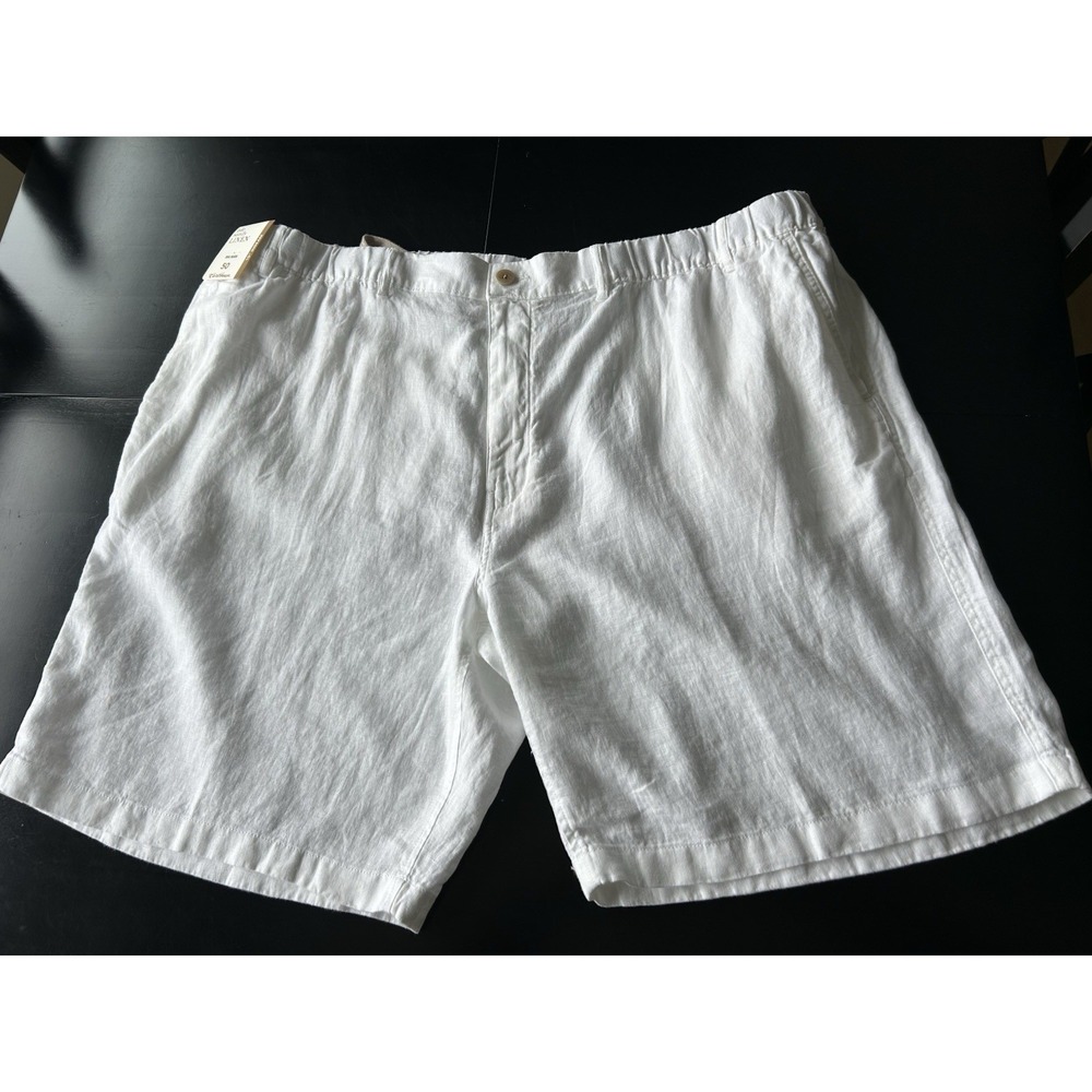 New Men's White Linen Shorts For 48 Waist Caribbean Elastic 10" Inseam
